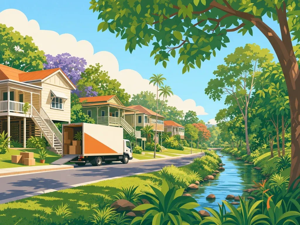 A sunny Kedron street with family homes and a removal truck